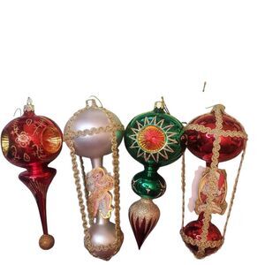 4 Vintage Trim A Home European Style Mouth Blown Glass Christmas Ornament 7-8”.